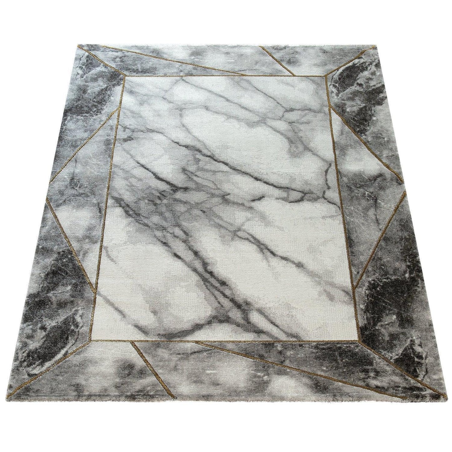 Area Rug Marble Pattern Hardwearing in Grey Gold Beige-3