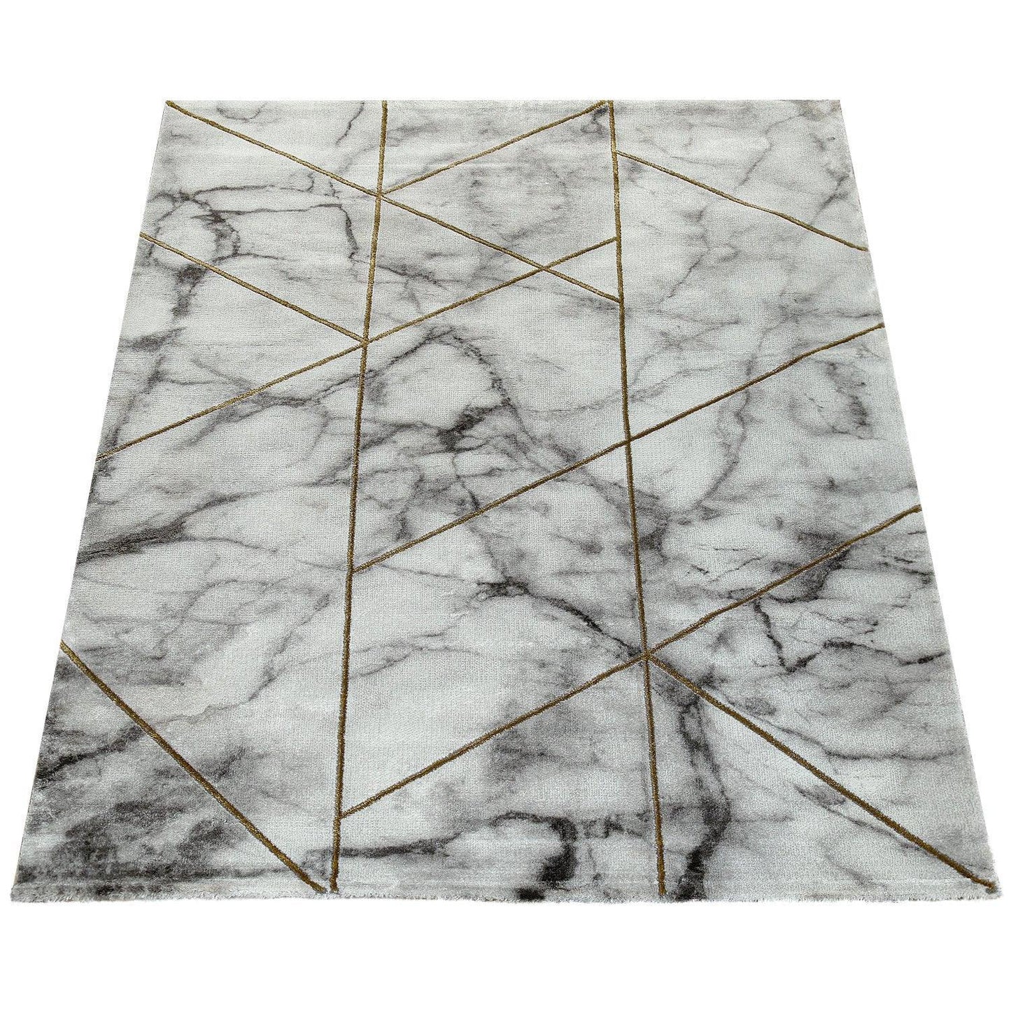 Area Rug Marble Pattern Hardwearing in Grey Gold Cream-3