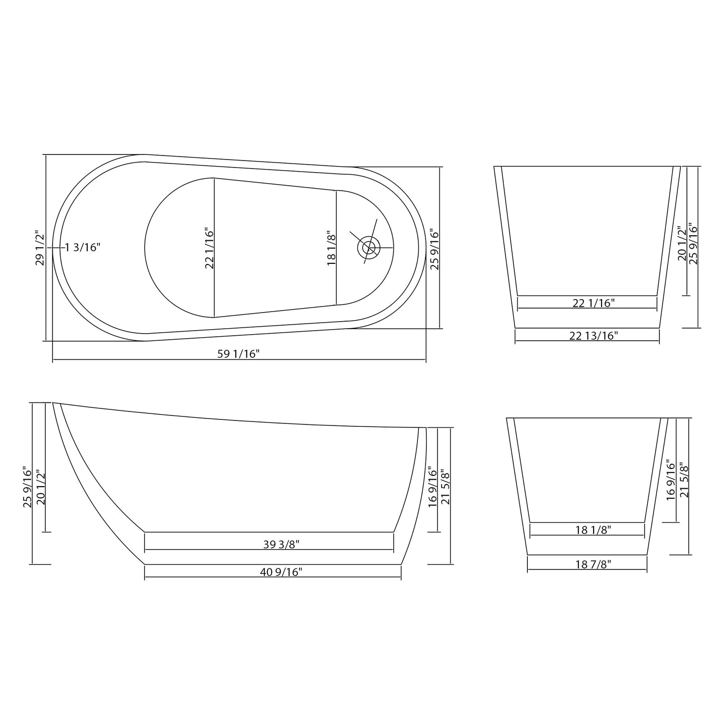 59" Acrylic Freestanding Bathtub Contemporary Soaking