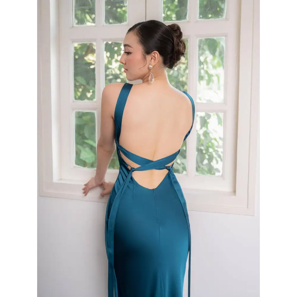 Backless Strappy Lake Blue Wedding Dress