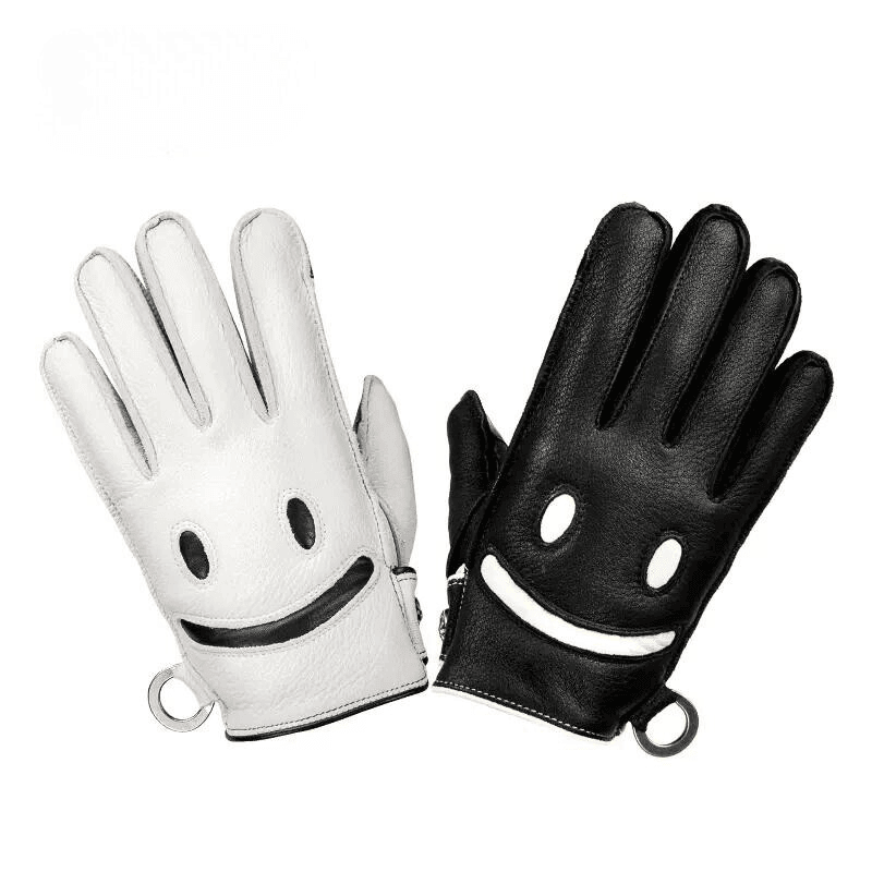 BAUVIRT⢠Clown Face/Smiley Face Deers Leather Vintage Motorcycle Gloves