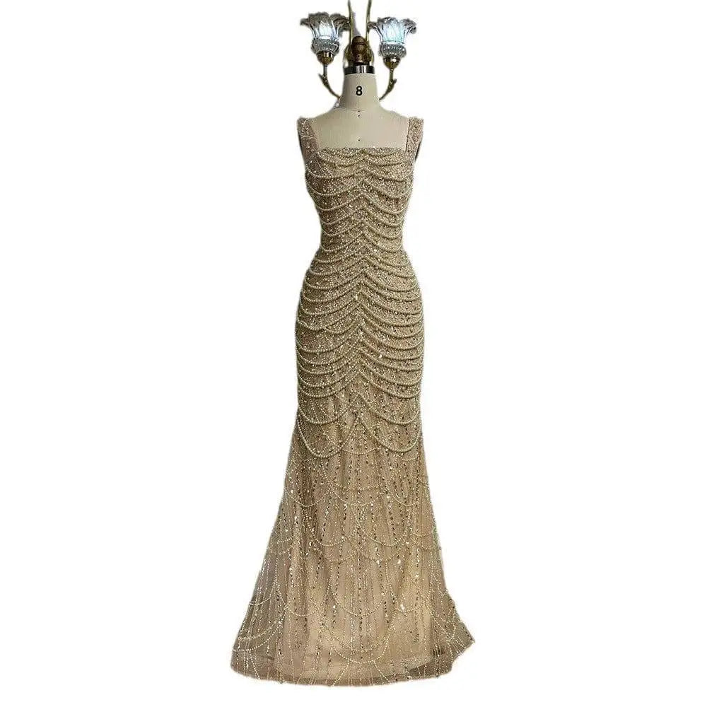 Beaded Nude Elegant Sling Luxury Gown