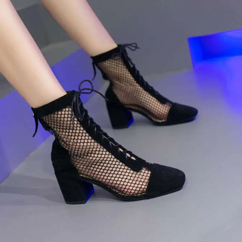 Beige Mesh Summer Long Sandal Boots