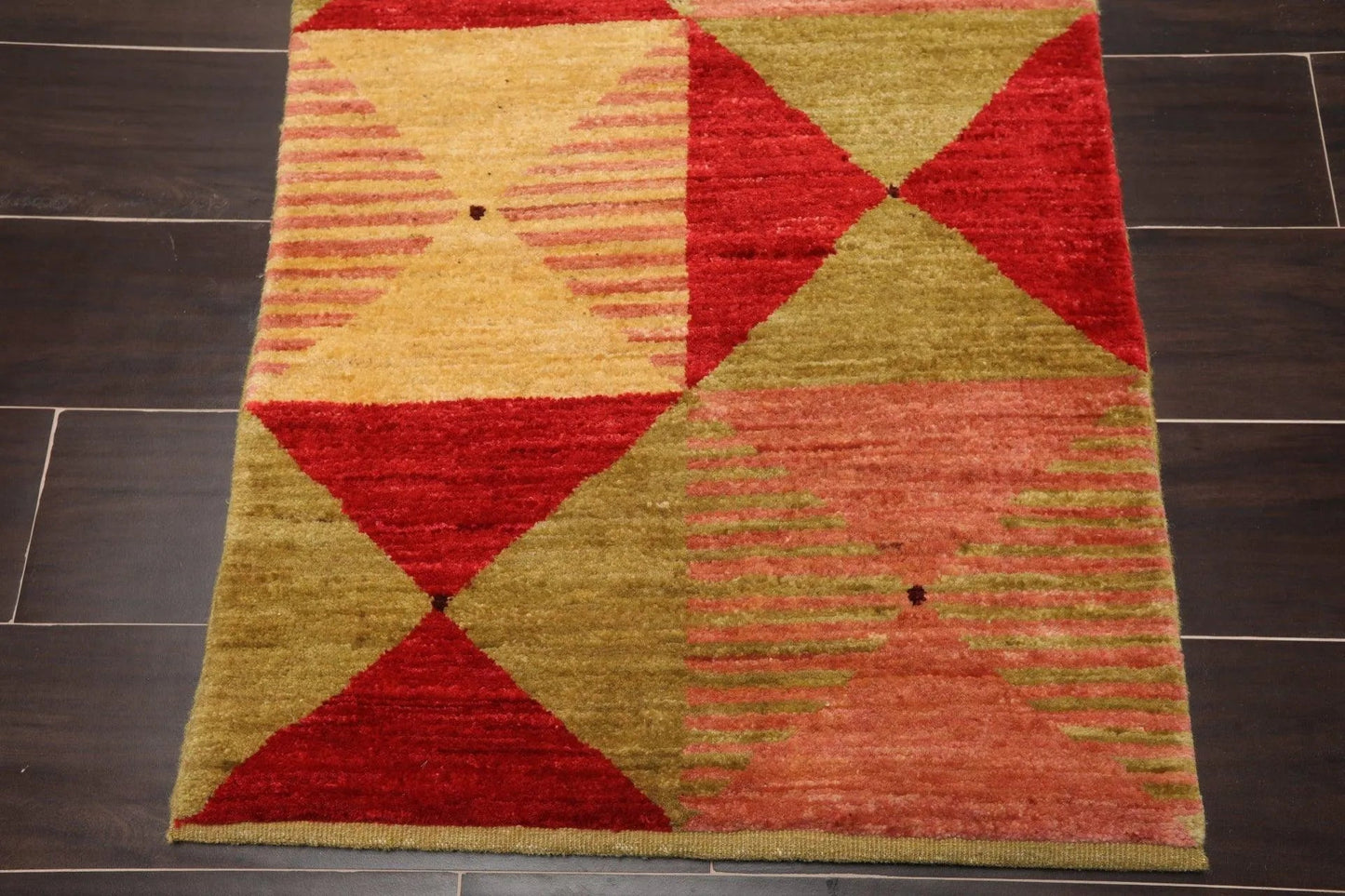2'x4' Hand Knotted Contemporary Geometric Turkish Oriental Area Rug Gold-4