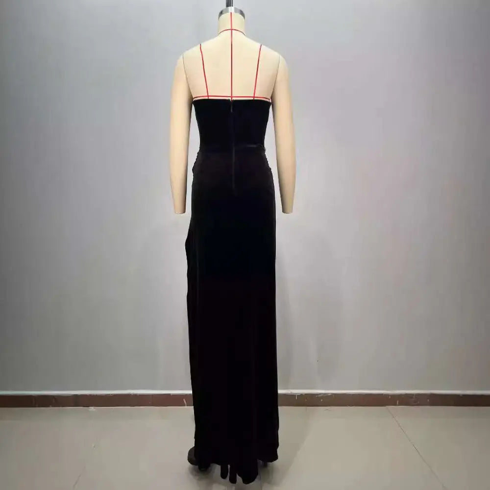 Black Bandeau Hot Drilling Long Dress