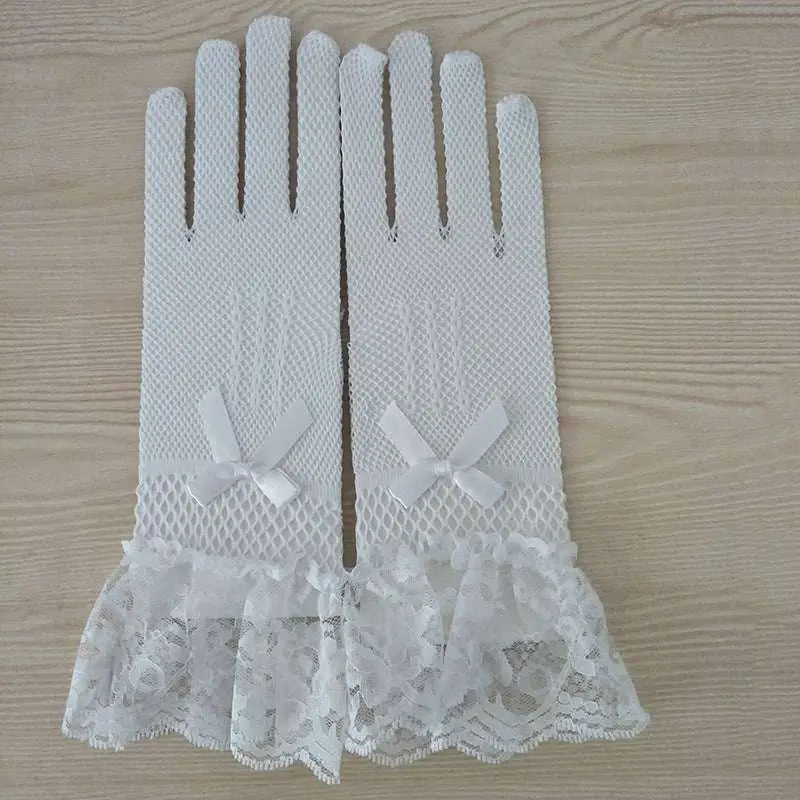 Black Fishnet Stretch Mesh Gloves with Lace Cuffs