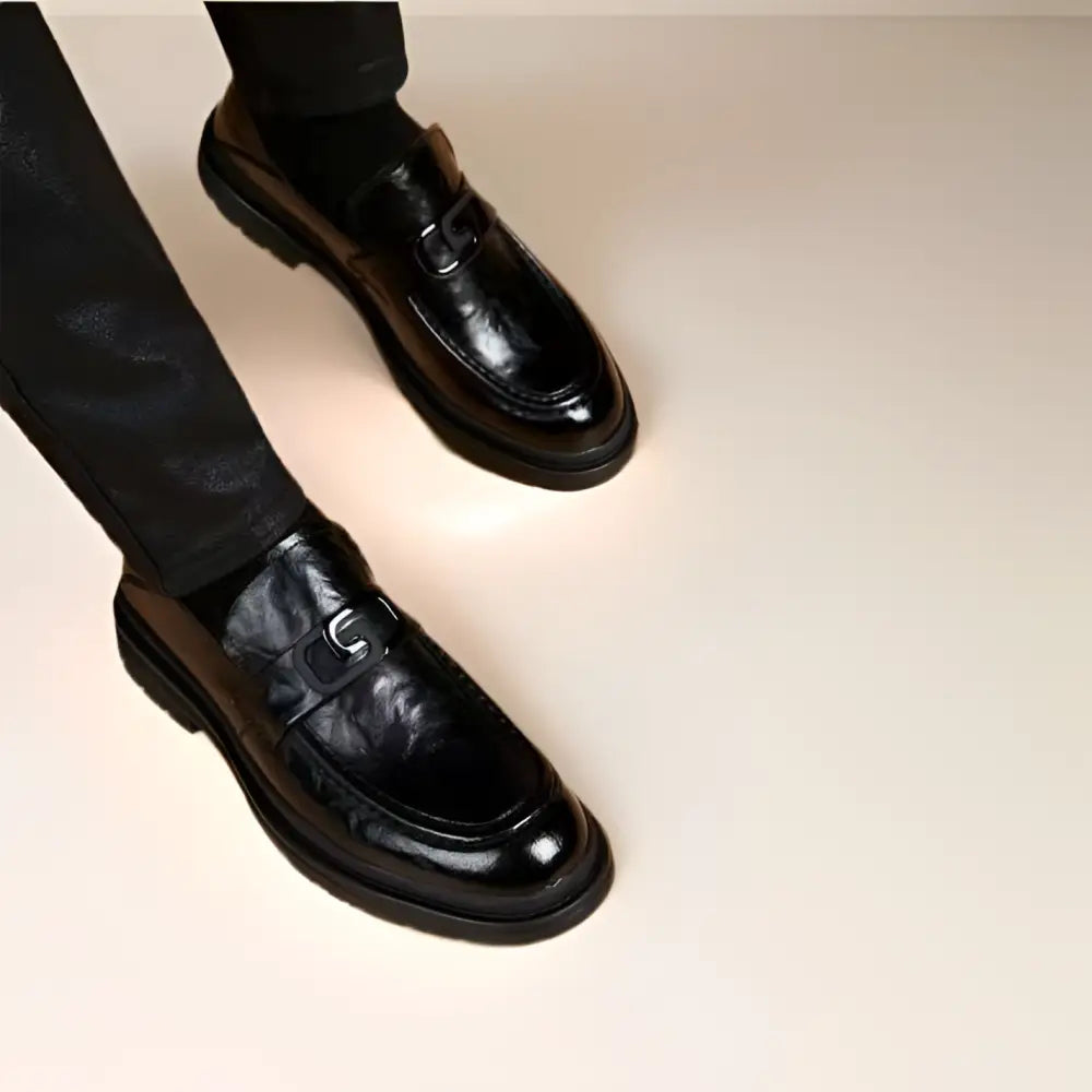 Black Glossy Business Casual Leather Loafers