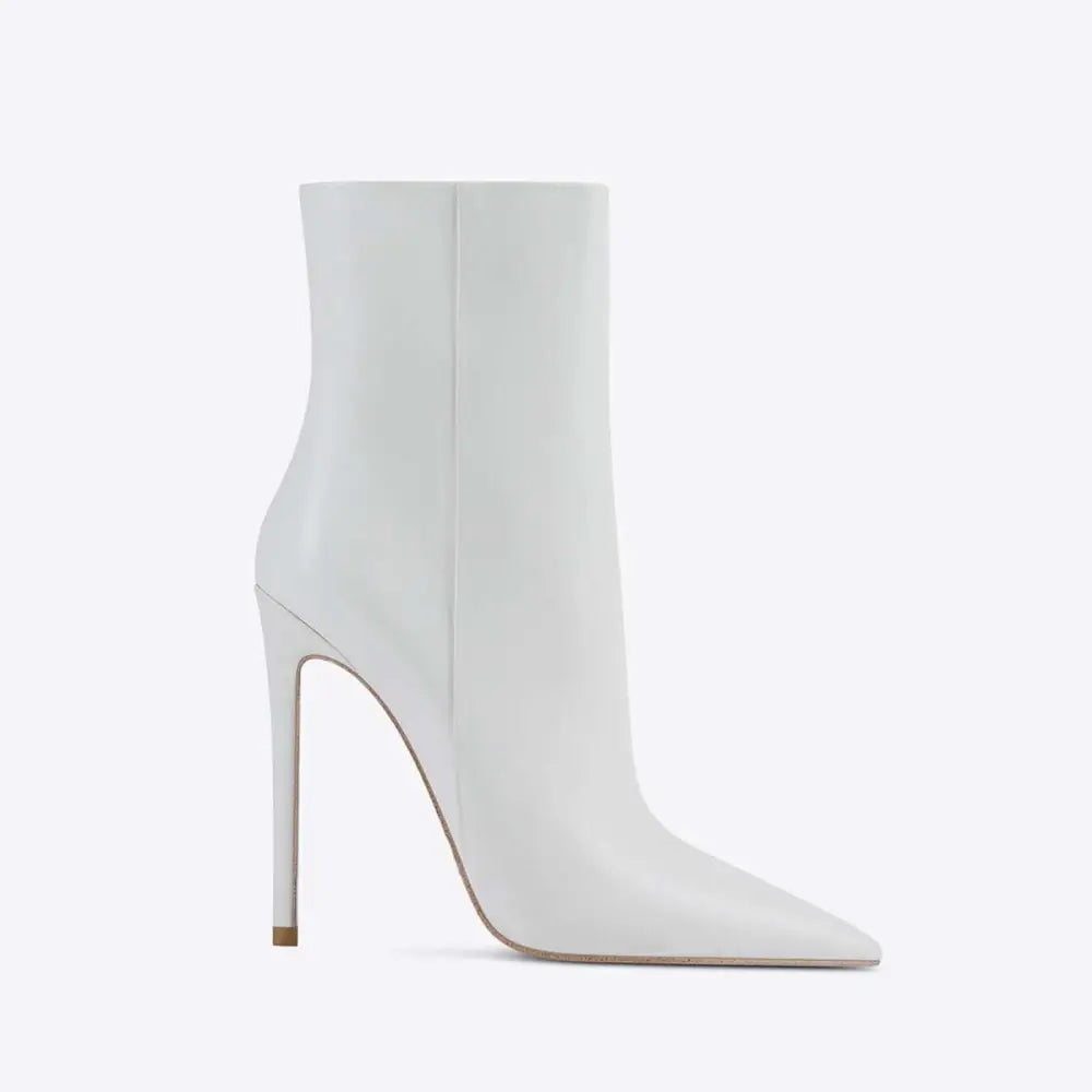 Black Leather Pointed Toe Stiletto Ankle Boots