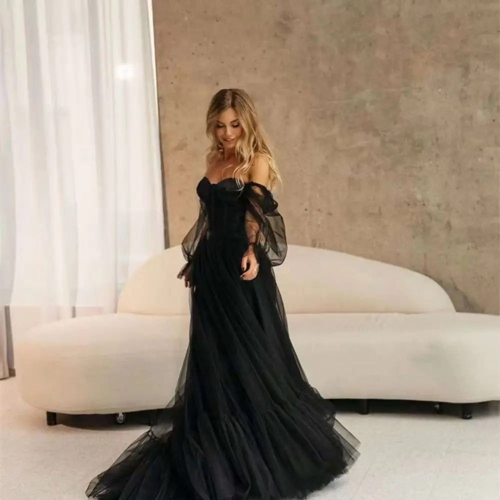 Black Long Sleeve Transparent Lace Wedding Dress
