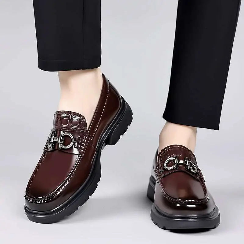 Black Patent Horsebit Platform Retro Casual Shoes
