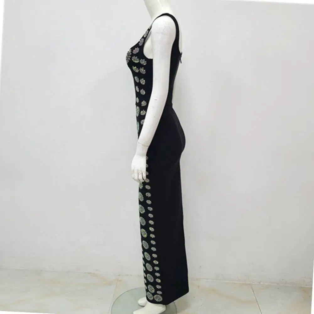 Black Rhinestone Elegant Slim Bandage Evening Dress