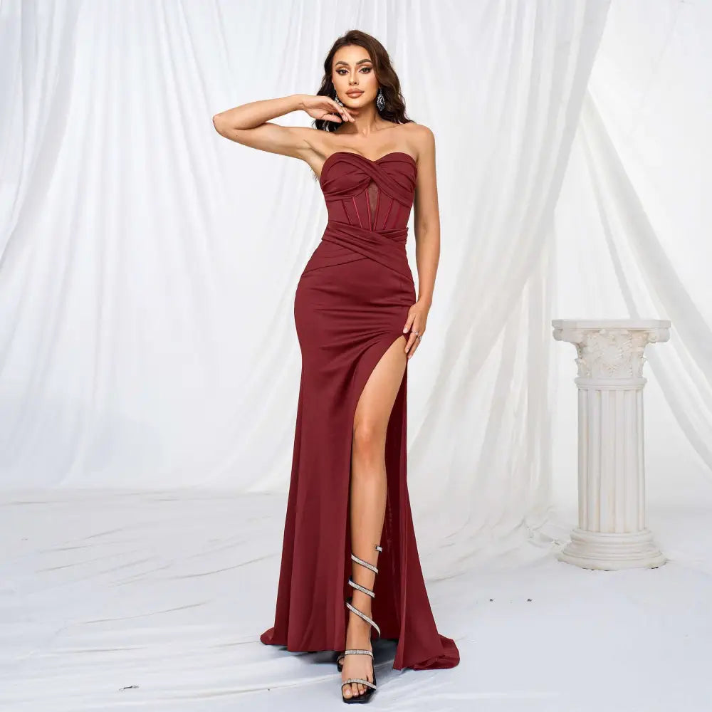Black Strapless Ruched Large Hem Evening Dress