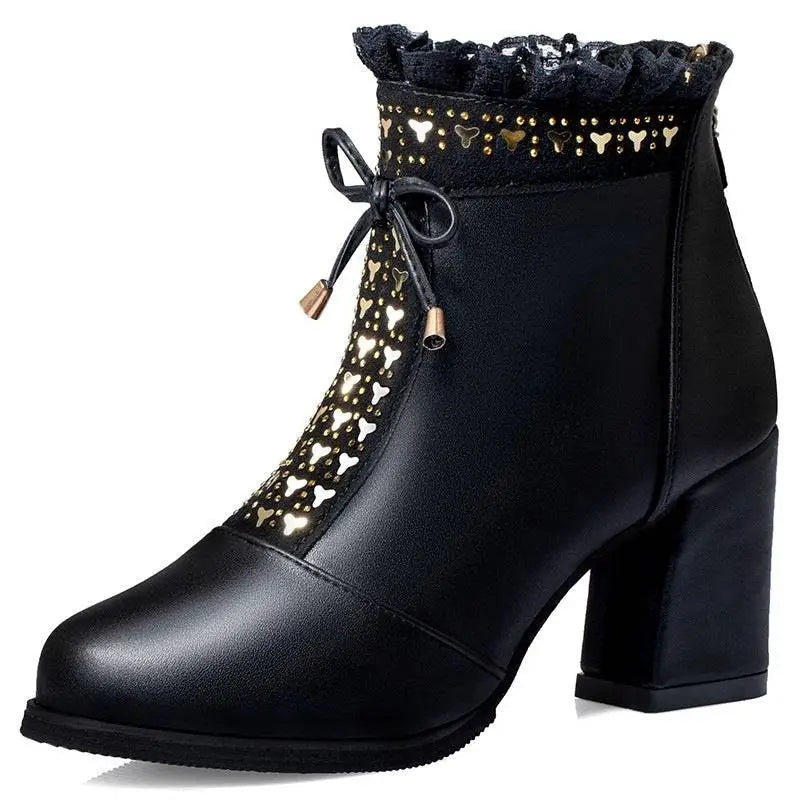 Black Studded Chunky Heel Martin Boots