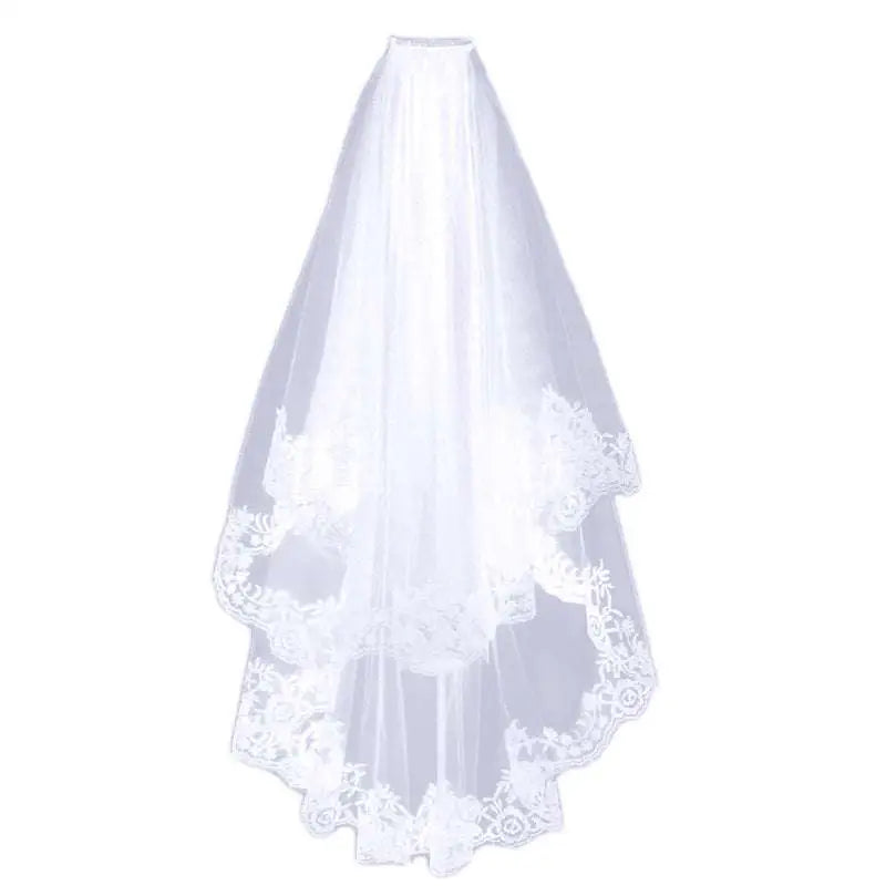 Black Veil Short Lace Headdress with Floral Embroidery