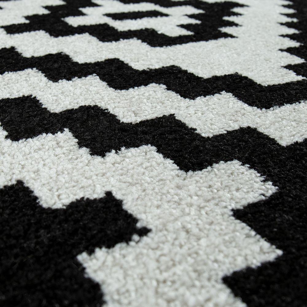 Black White Living Room Rug Boho Design Diamond Pattern-2