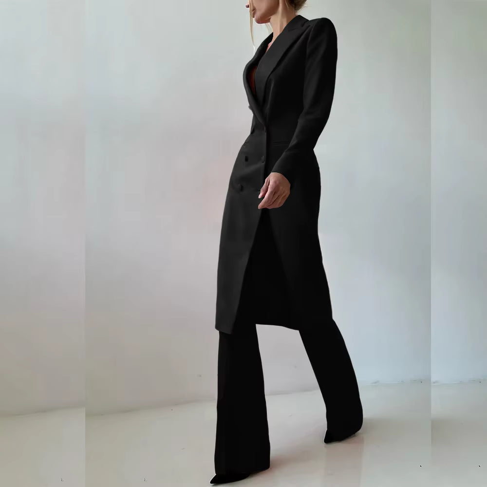 Customized Elegant Slim Fit Women's Suits 2 Piece Blazer Double Breasted Peak Lapel Long Jacket Pants Sets Fashion Clothing 2025
