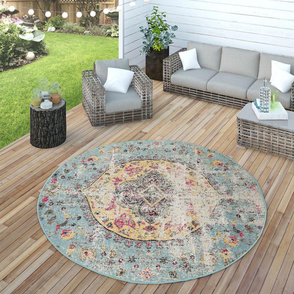 Blue Outdoor Rug Oriental Design Pastel Colors-4