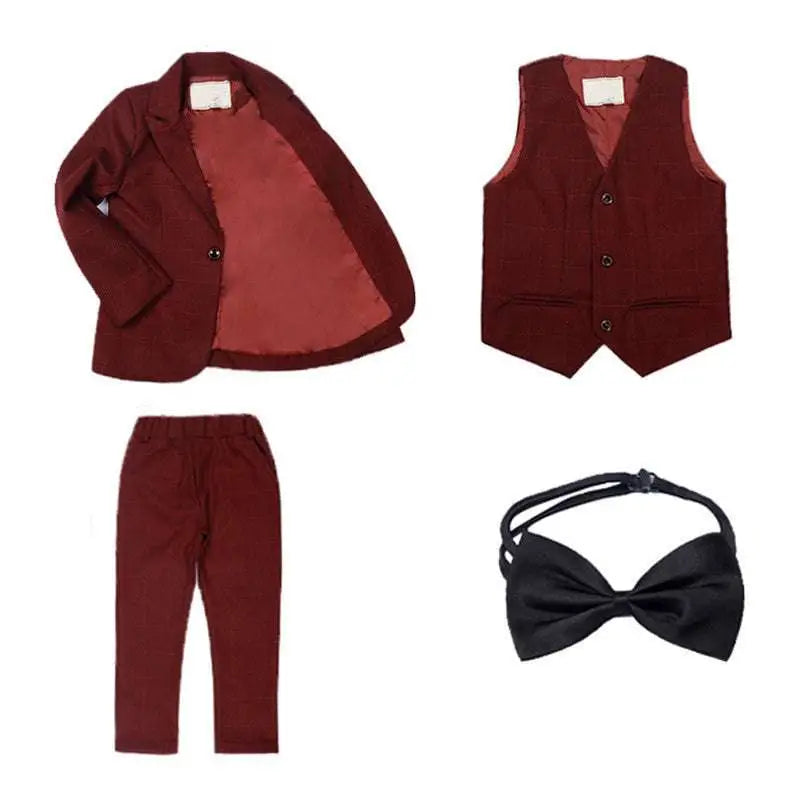 Blue Plaid Children’s Three-piece Fashion Suit