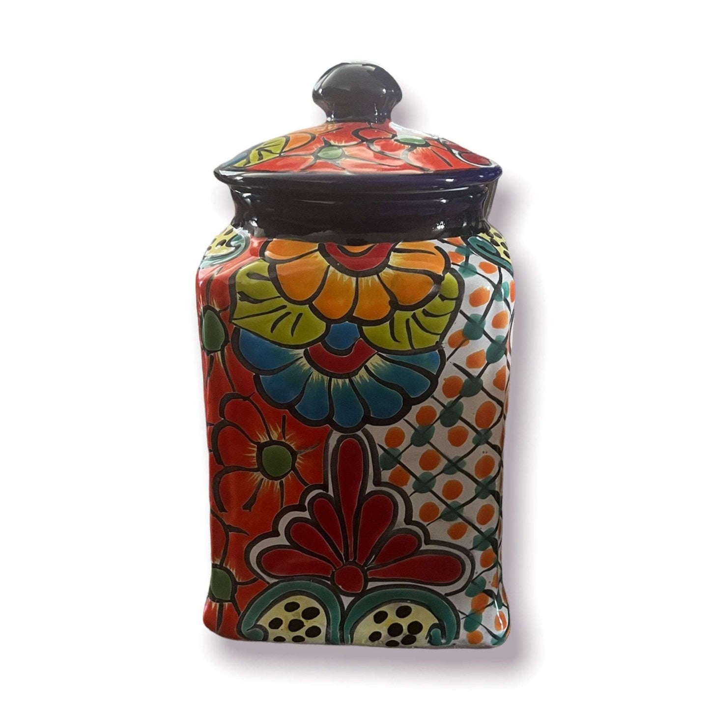 Blue Rim Talavera Canister Set | Multicolor Mexican Pottery Jars