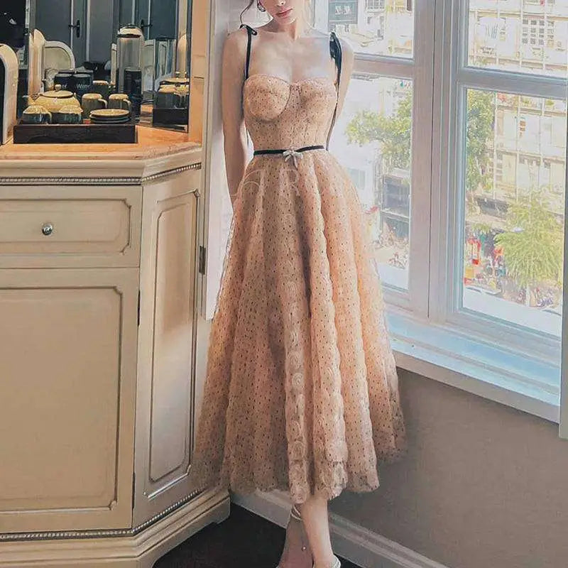 Blush Pink Lace Slim Drawstring Dress