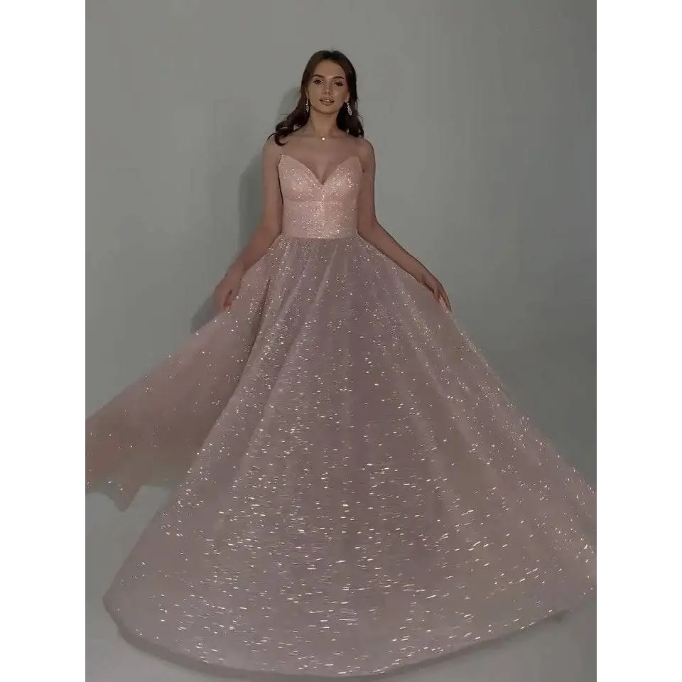 Blush Sequined Backless Evening Dress