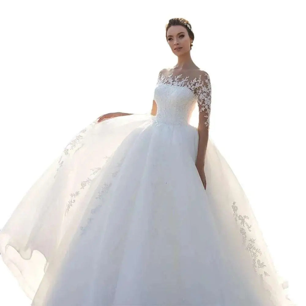 Bridal Mesh Long Sleeve Wedding Dress