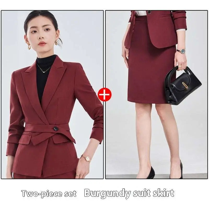 Burgundy Long Sleeve Small Suit Two Piece Set