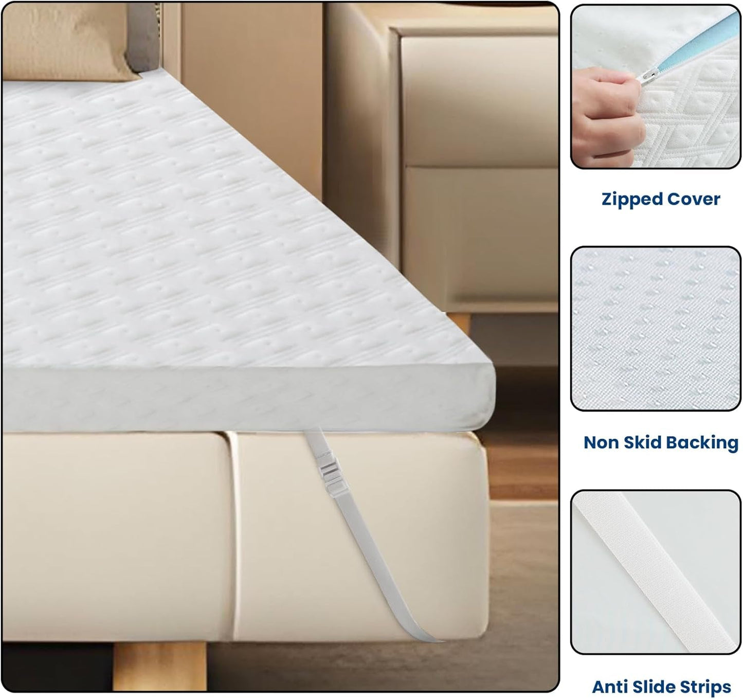 Cooling Gel Memory Foam Mattress Topper with Removable Cover-4