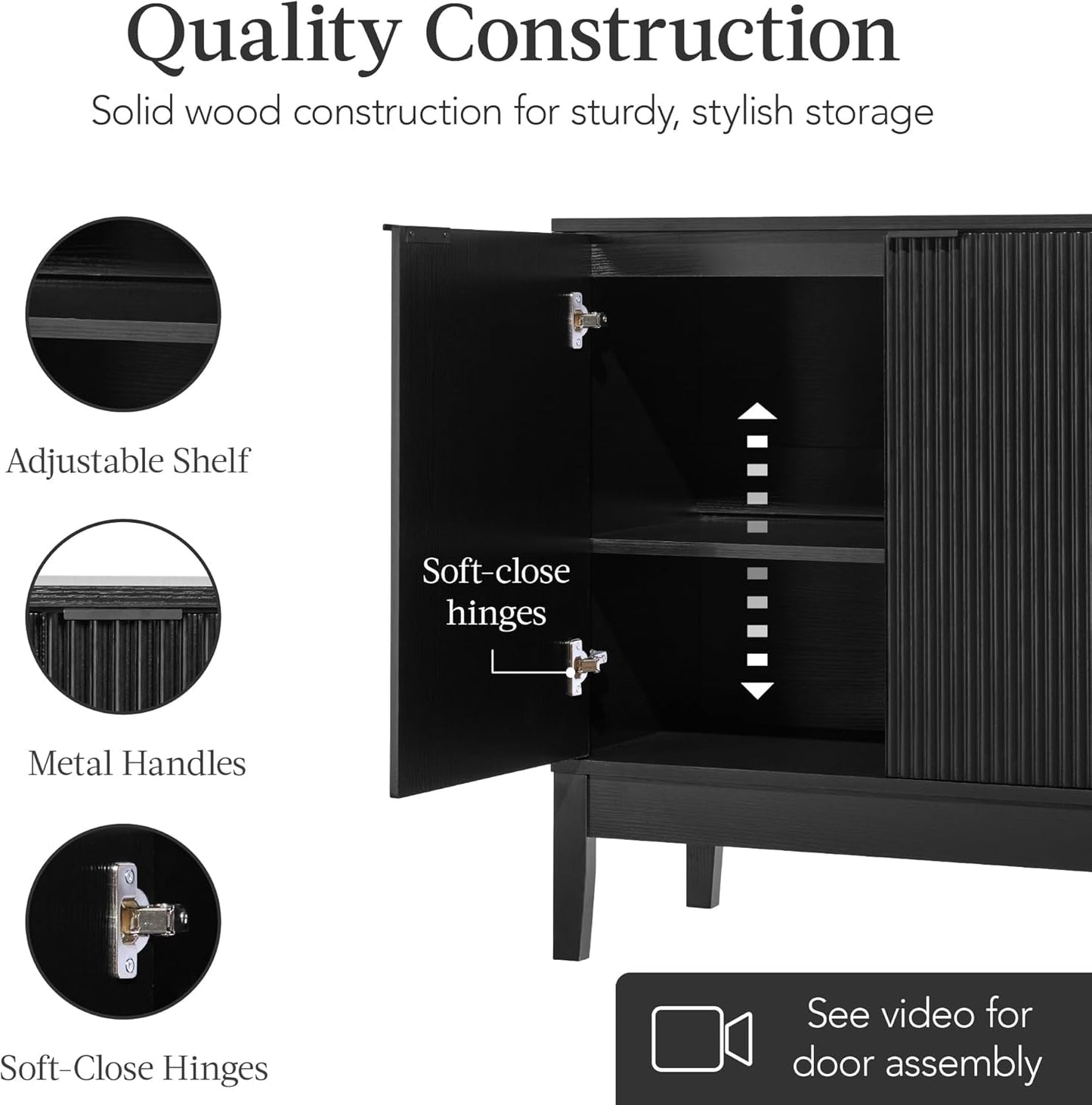 Black Two Door Modern Entryway Storage Cabinet Reeded Doors-4