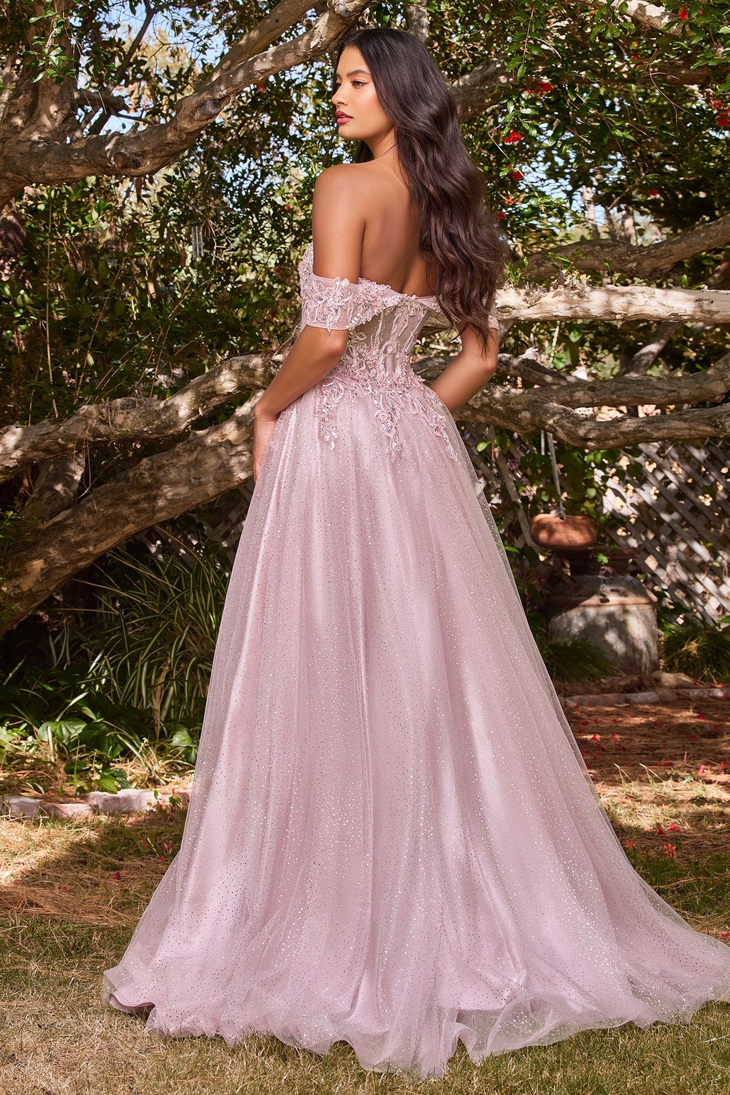 Lilac, Silver Blue, Wine Red Glitter Off Shoulder A-Line Gown with Corset Bodice CDCD0198
