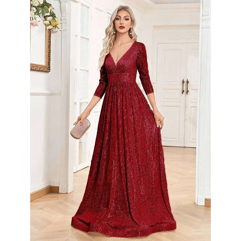 Champagne Sequined High Waist Party Formal Dress