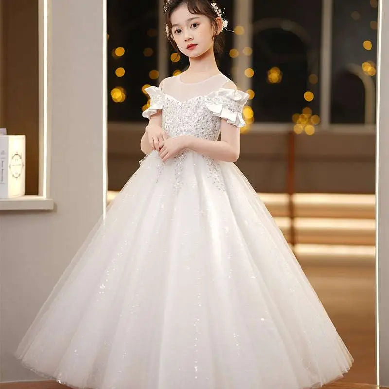 Champagne Sequined Spandex Princess Dress Girls Tulle Tutu