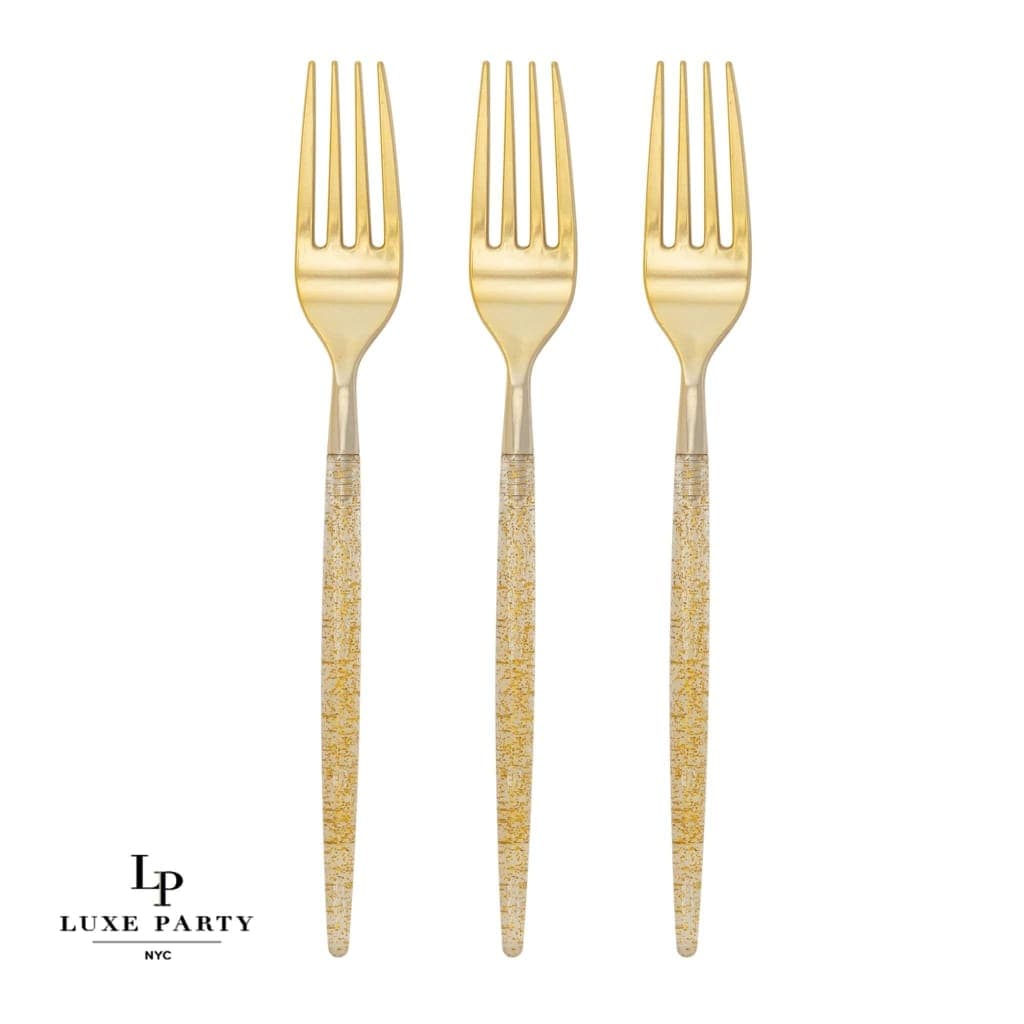 Chic Gold Glitter Plastic Forks | 32 Pieces