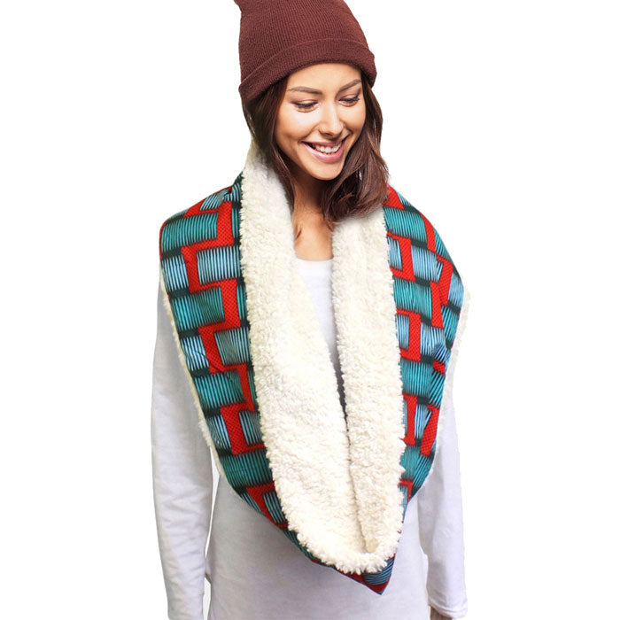 Colorful Pattern Soft Sherpa Infinity Scarf