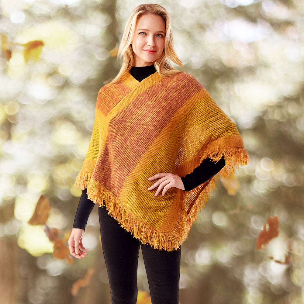 Colorful Vertical Stripe Patterned Poncho