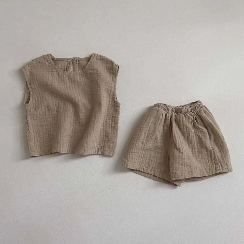 Cotton Muslin Breathable Vest Shorts Set