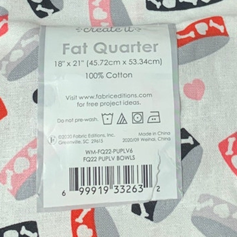New Create It 18"X21" Valentine Puppy Dog Cotton Fat Quarter FQ Quilting Fabric