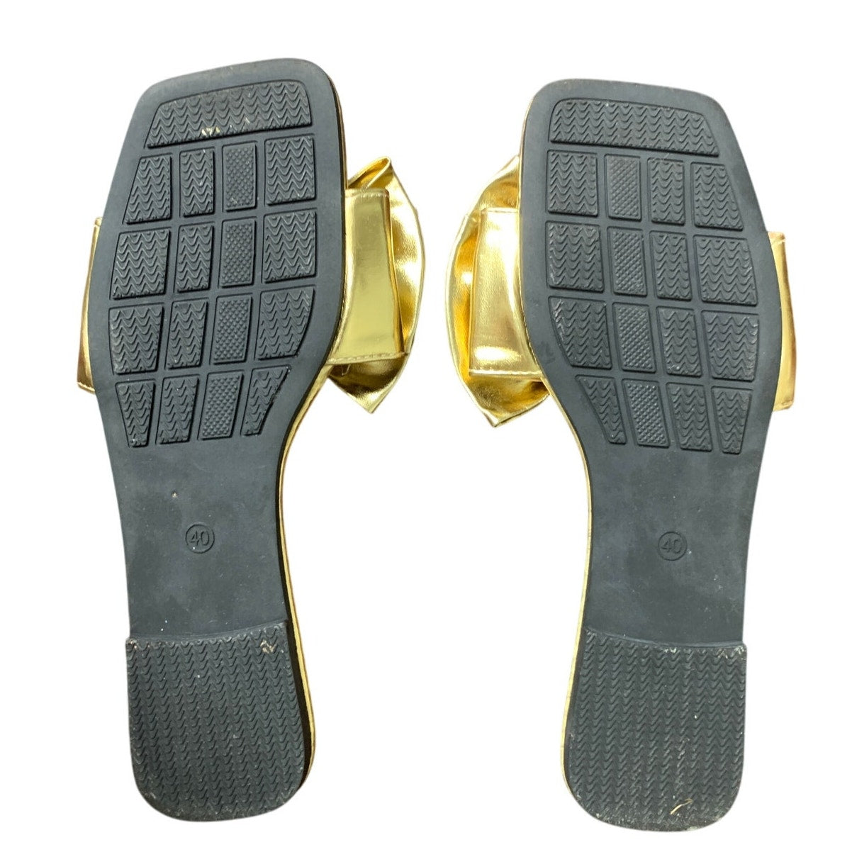 Gorglitter Women Size 9 Shiny Gold Bow Square Open Toe Slip On Flat Sandal Shoes