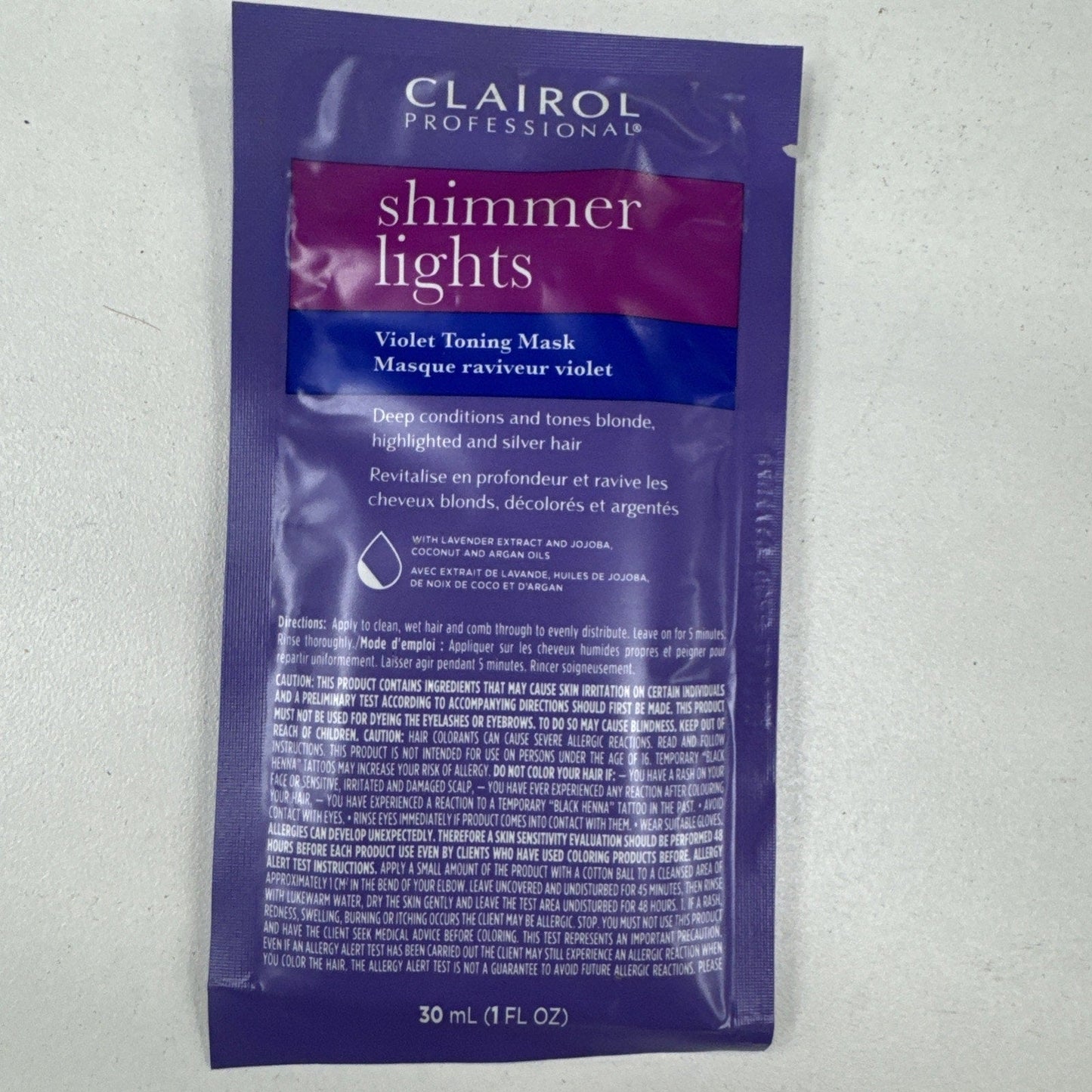 NEW CLAIROL Shimmer Lights Violet Toning Mask Deep Conditions Tones Blonde 1 oz.