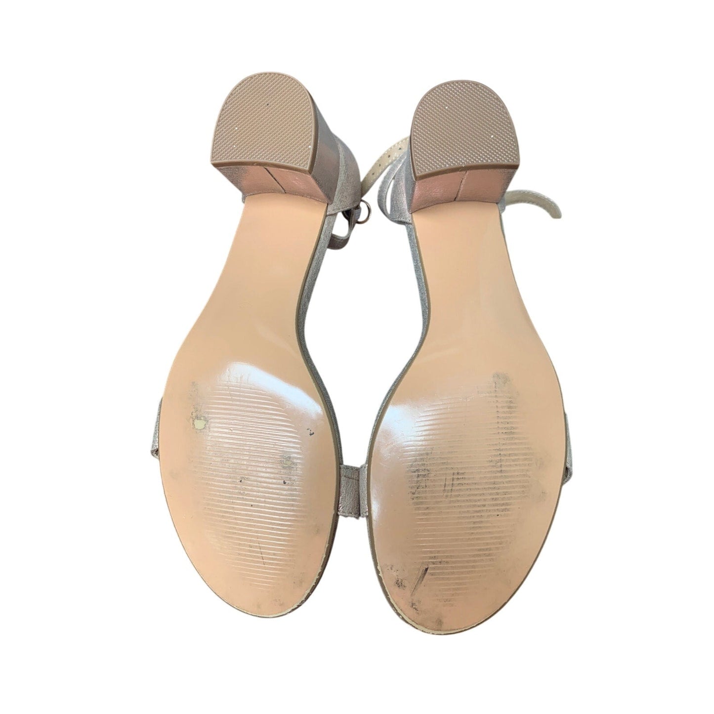 Idifu Womens Size 8.5 Rose Gold Sparkle Open Toe 2" Block Heel Ankle Strap Shoes