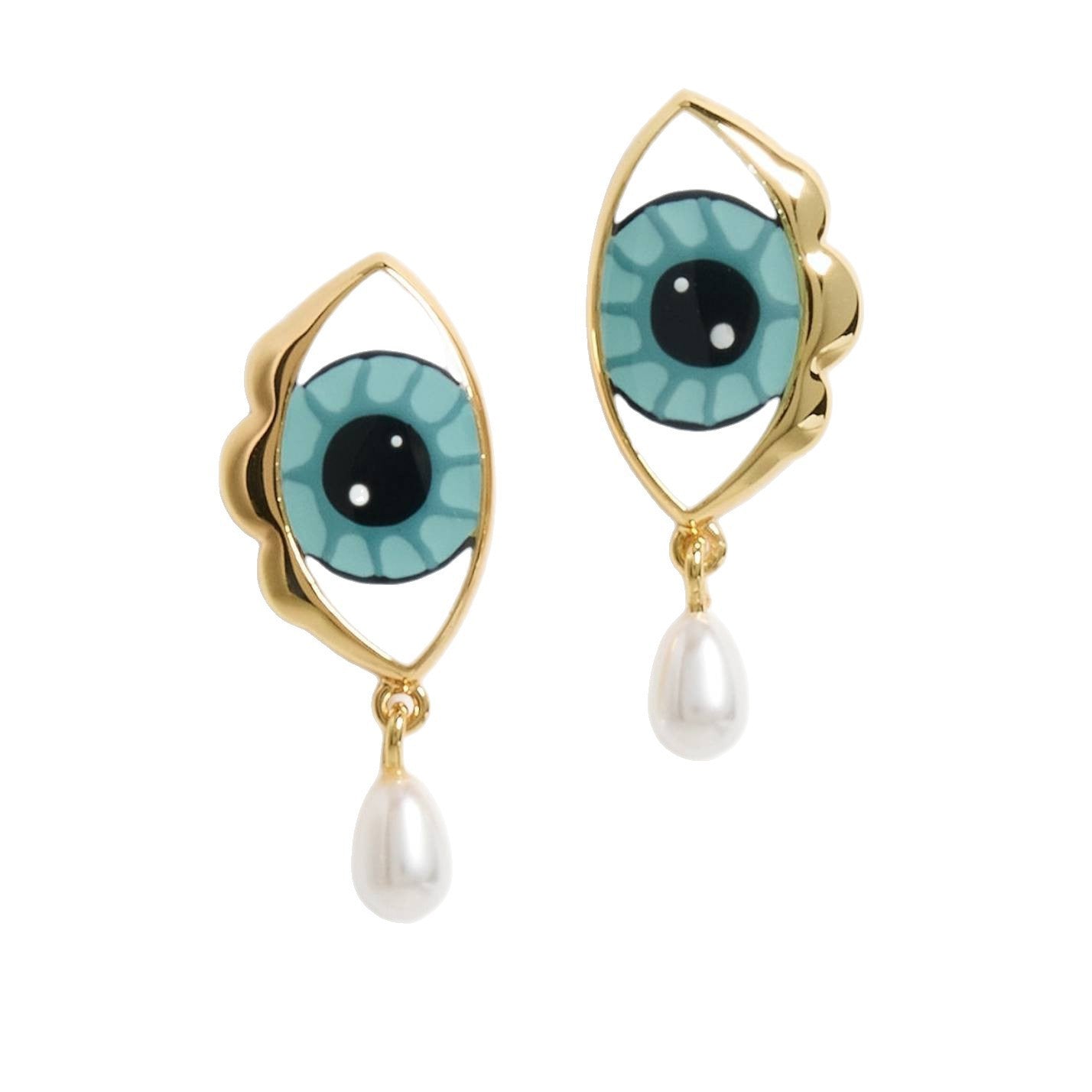 Stainless Steel Blue-eyed Pearl Earrings