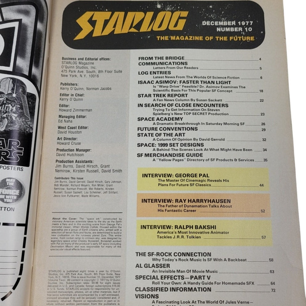 Vintage December 1977 Starlog Magazine of the Future #10 George Pal Film Project