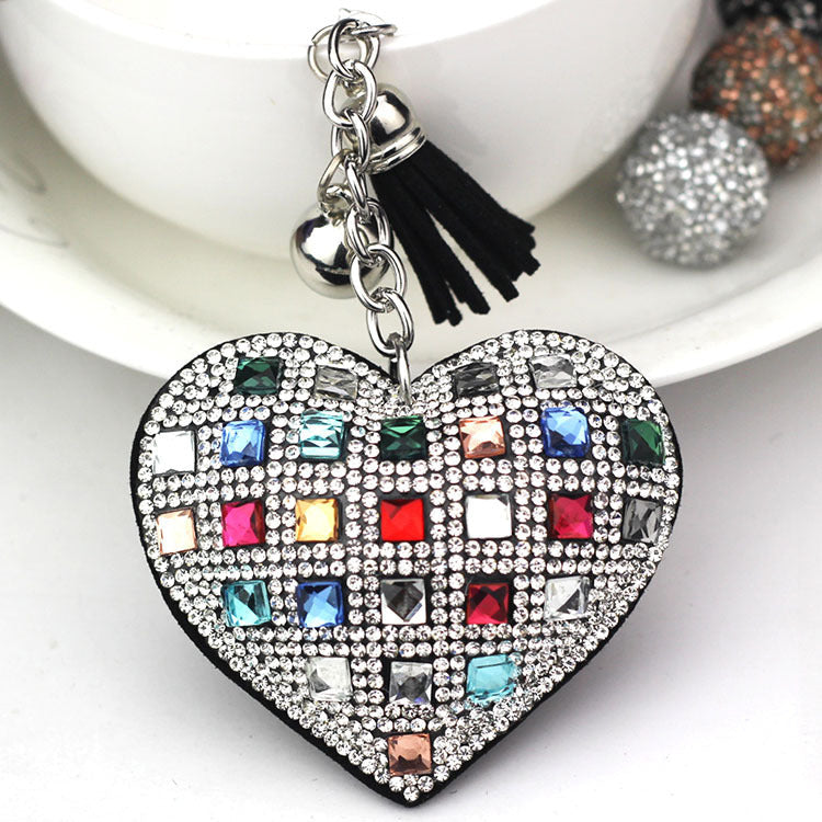 LuxeCharm Sparkling Gold Rhinestone Heart Keychain | Champagne Crystal Studded Heart Bag Charm with Tassel and Bell โ European Style Personalized Gift