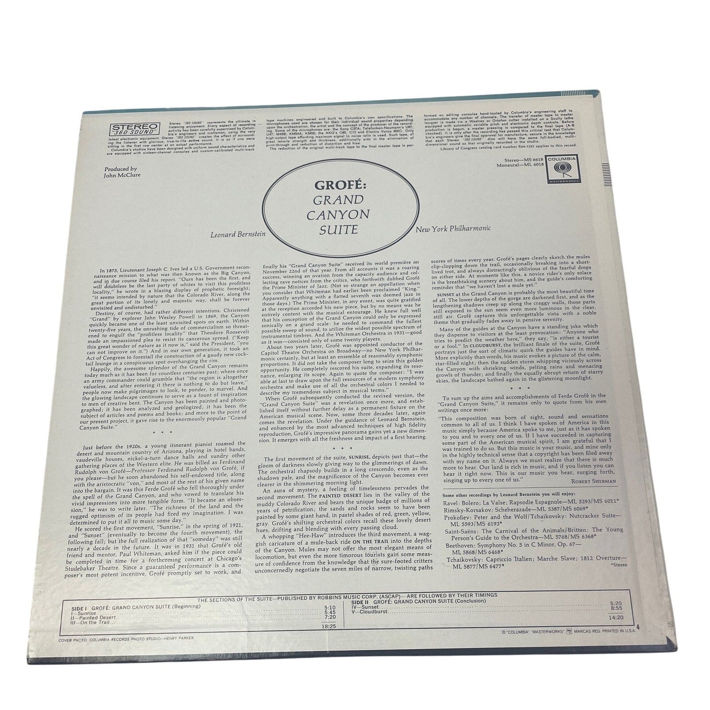 Grofe Grand Canyon Suite Leonard Bernstein New York Philharmonic LP Vinyl Record