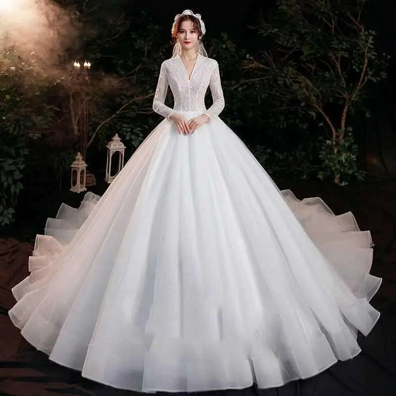 Elegant Lace Bridal Temperament Trailing Long Sleeves