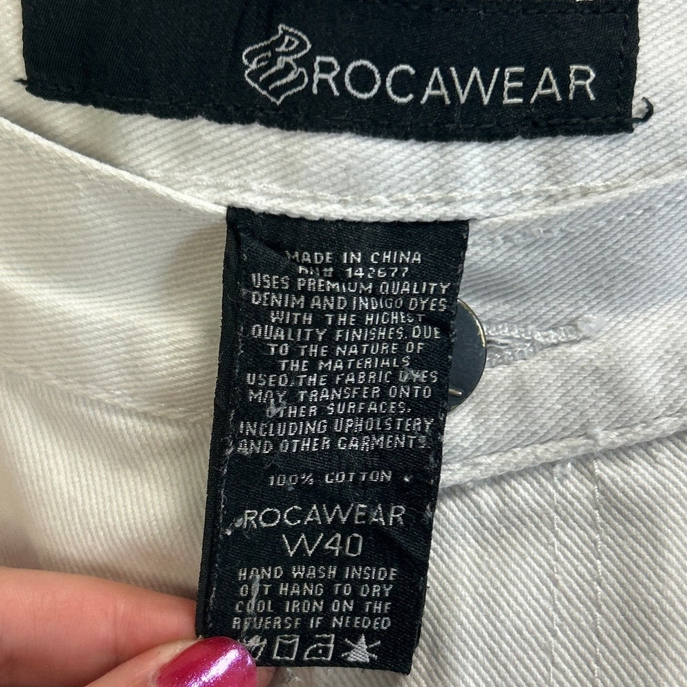 Rocawear Mens Size 40 100% Cotton Long White Denim Jean Shorts Jorts