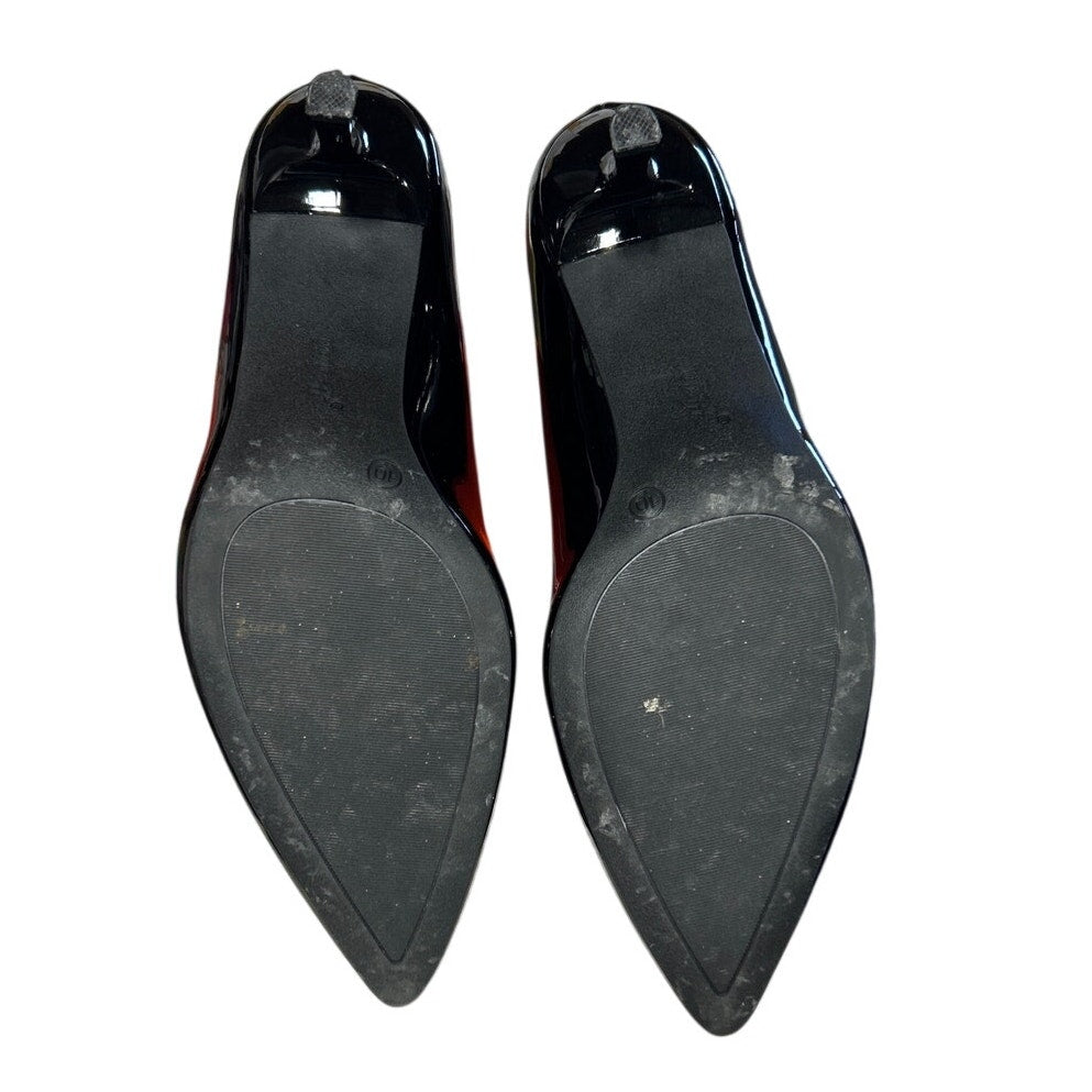 Mysoft Womens Size 10 Black Patent Leather 2.5" Kitten Heel Slide On Pumps Shoes