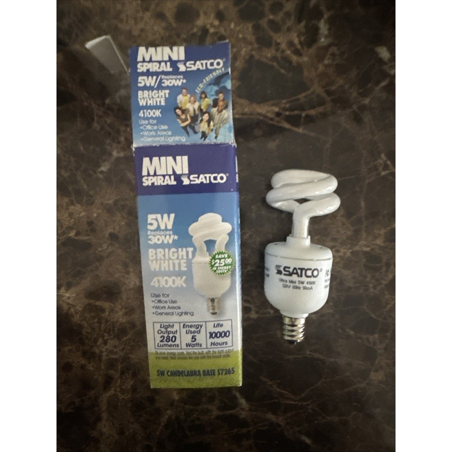 Satco 5W Replaces 30Ultra Mini Spiral E12 Candelabra base 4100K fluorescent bulb