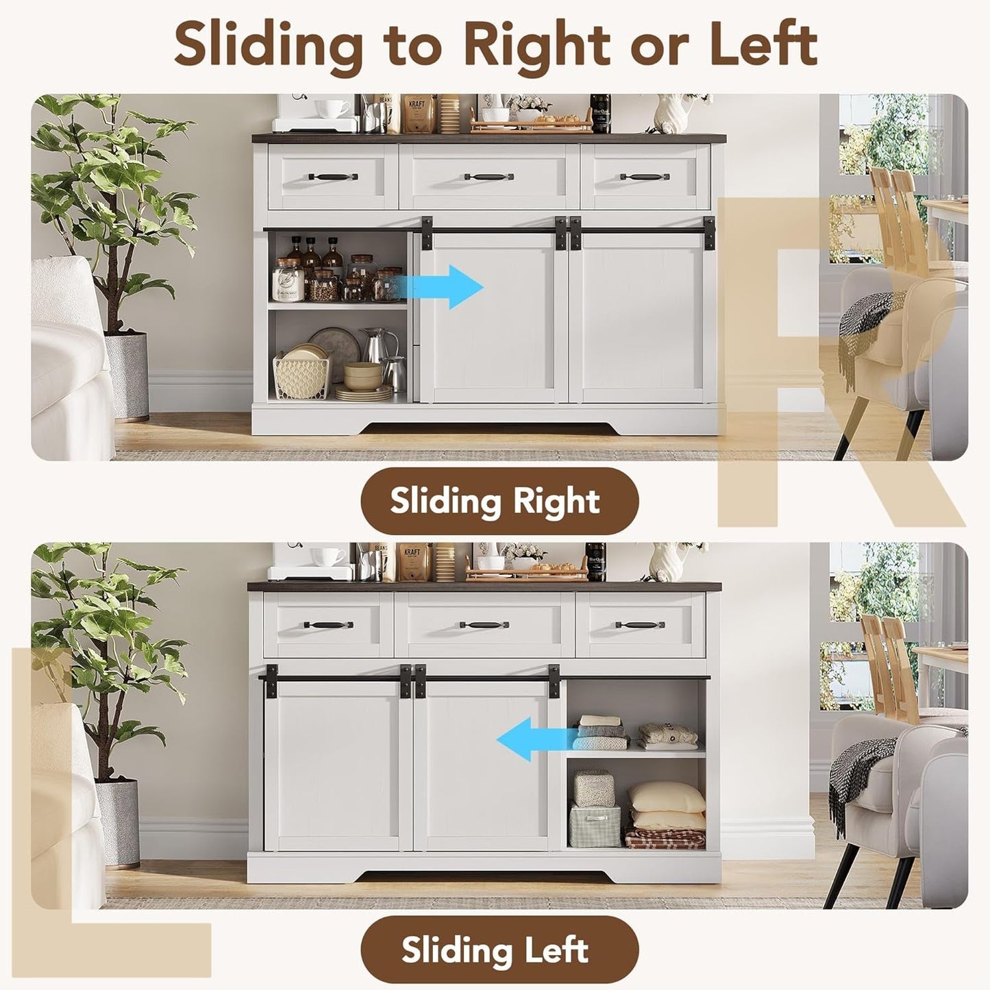 White Farmhouse Buffet Cabinet 47 Inch Wide With Drawers-4