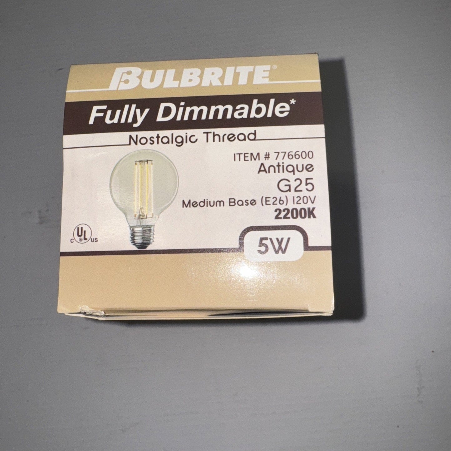 BULBRITE FULLY DIMMABLE 5W LED FILAMENT ANIQUE G25